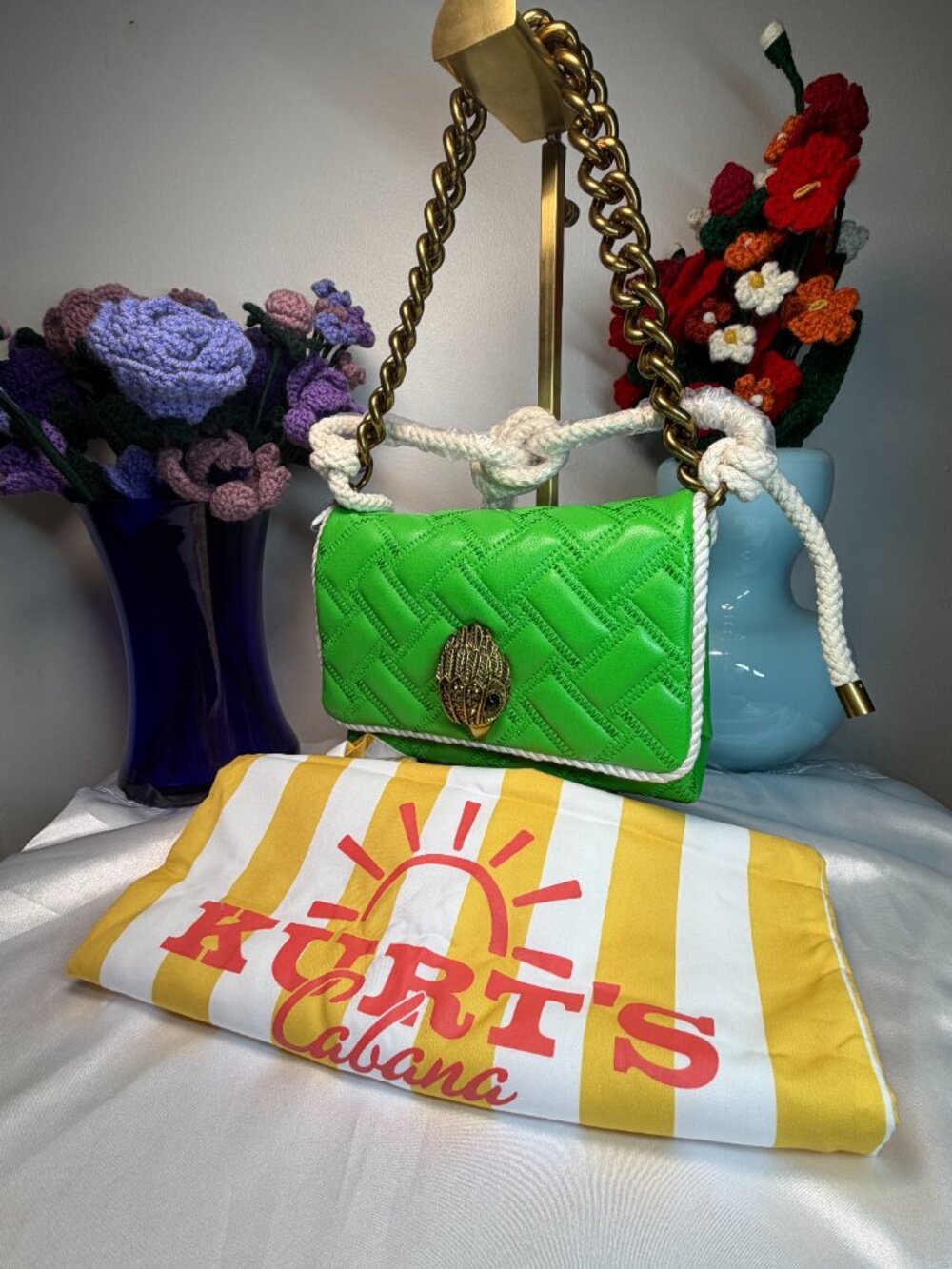 Kurt Geiger Kelly Green Leather Cabana mini Kensington Bag NWT